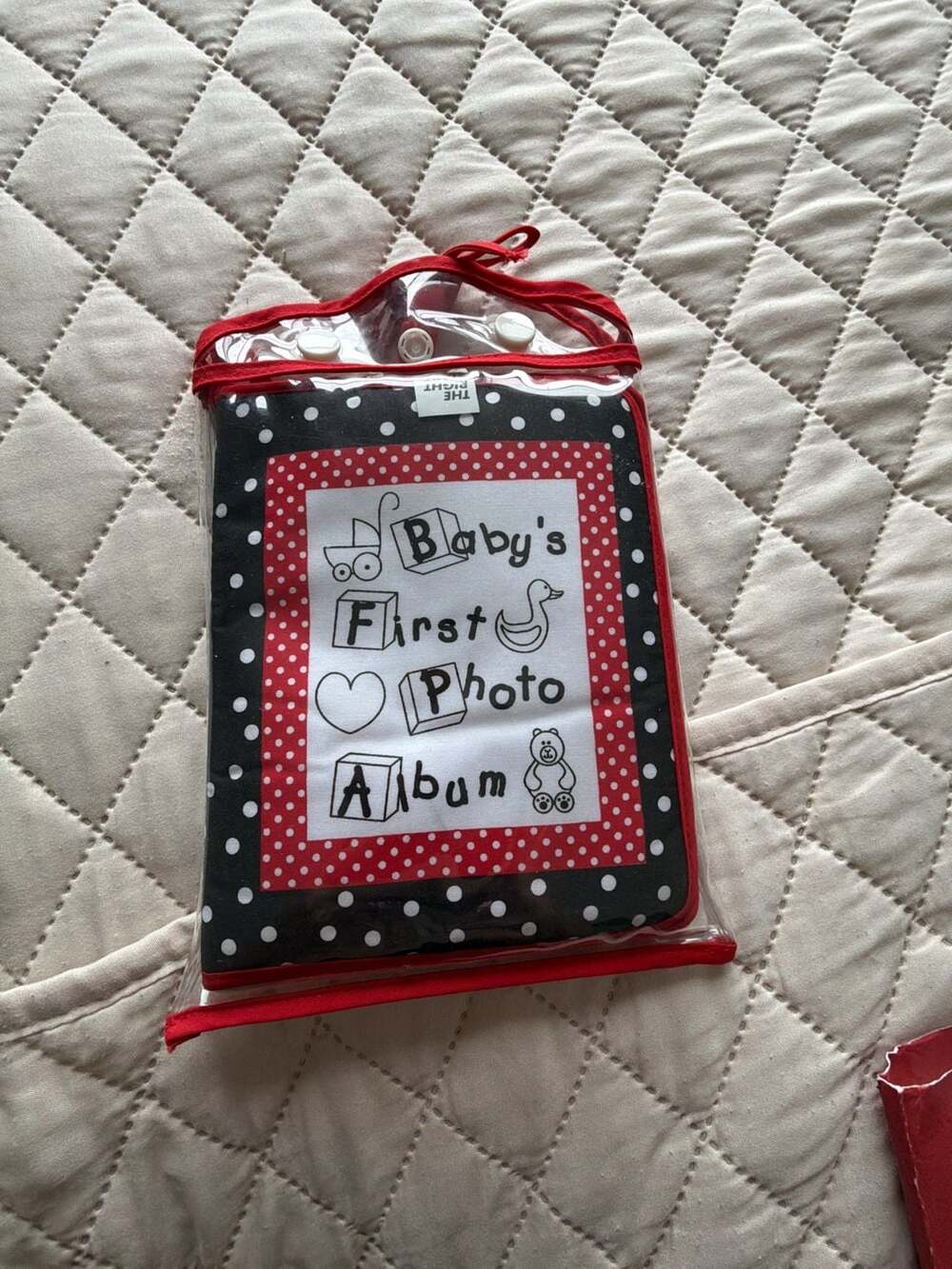 The Right Touch Baby's First Photo Album with Red and Black Polka Dot Fabric Cov